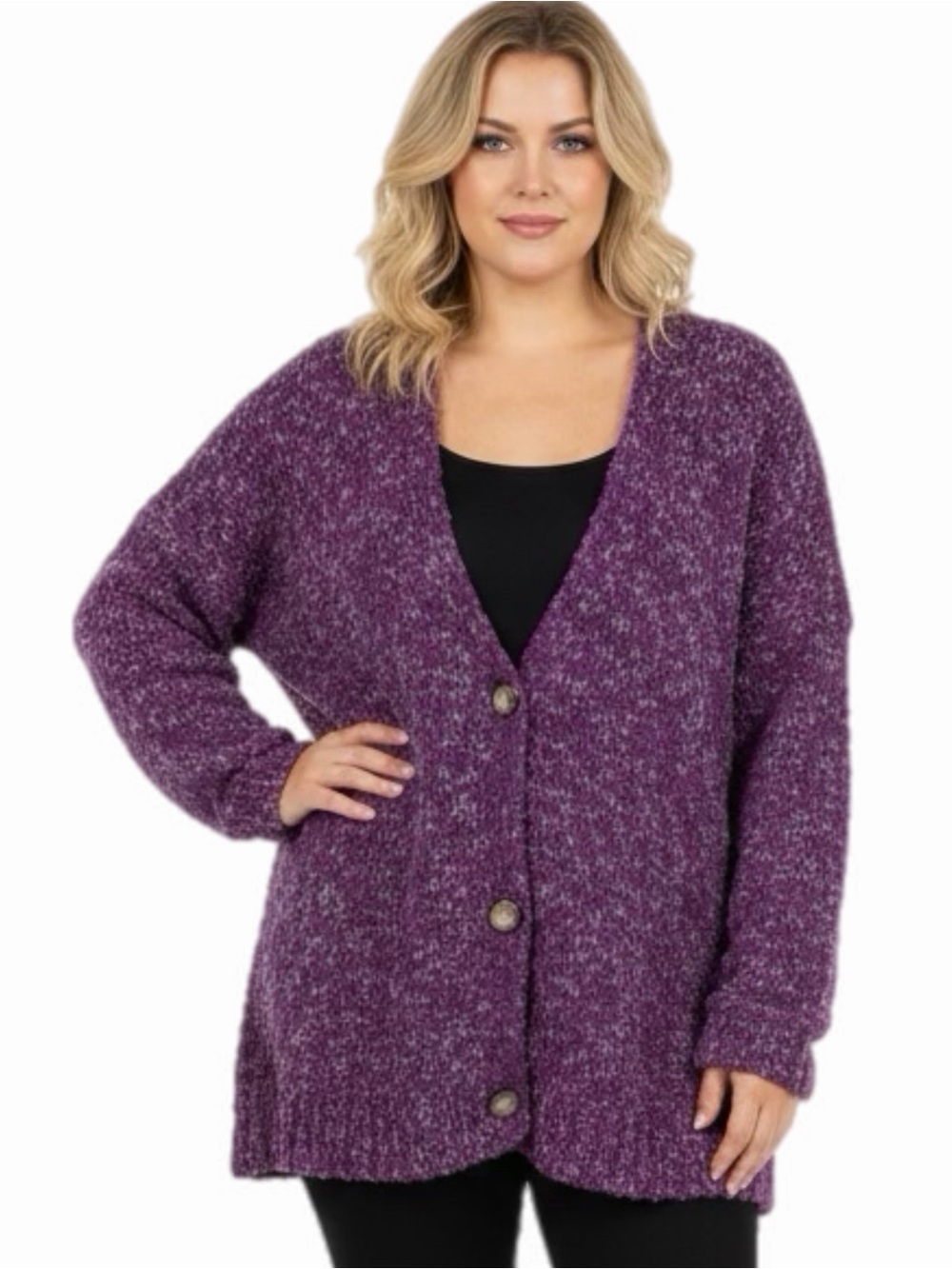 EASEL Los Angeles Purple & Gray Boucle Knit Oversized Boxy Cardigan Medium